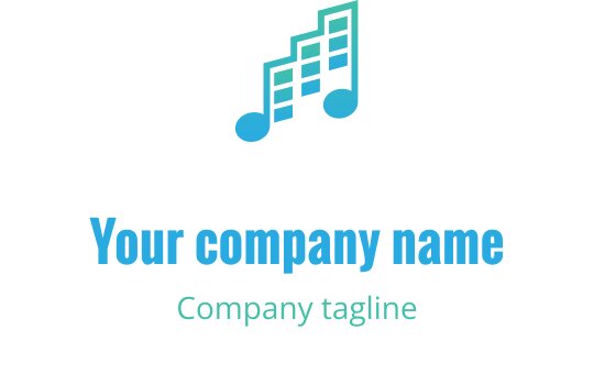 Vibrant logo med överlappande musiknoter i cyan och blått