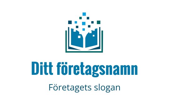Modern blå logotypdesign med en öppen bok och pixelelement