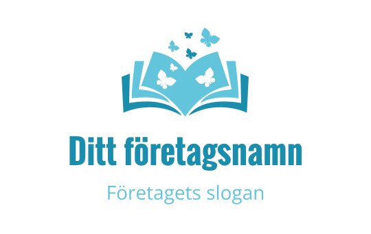 Öppen bok logo design med fjärilar i en blå färgskala