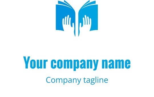 Öppen bok logo design med händer i en livlig blå färg