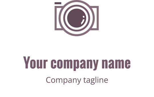 Kreativ lila och brun logotypdesign med en stiliserad kamera