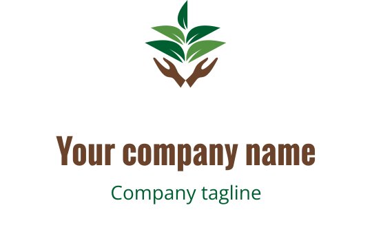 Händer som håller gröna blad logo design med jordnära färger