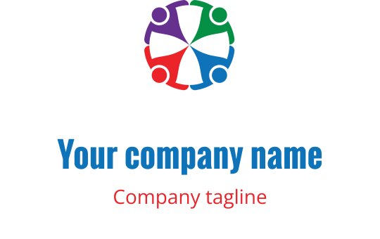 Färgglad logotypdesign med sammanlänkade figurer i lila, grön, röd och teal