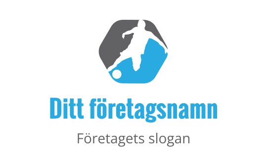 Dynamisk logotypdesign med en fotbollsspelare i aktion inom en hexagon