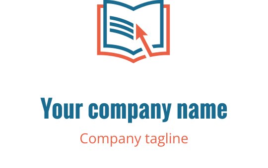 Modern logotypdesign av en öppen bok med en pil och livliga färger