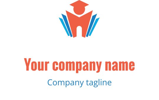Kreativ logotypdesign med en röd examensmössa ovanför en blå och röd struktur