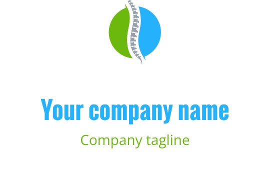 Modern logotypdesign med en grön och blå cirkulär form och ett ryggradselement