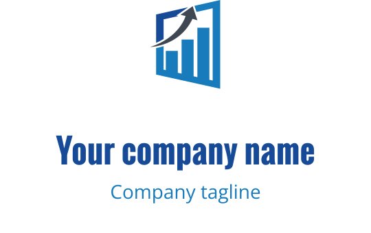 Modern blå logo design med ett stapeldiagram och en uppåtriktad pil