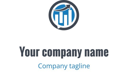 Modern logotypdesign med en cirkulär diagram och uppåtriktad pil i blått