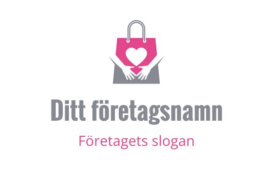 Kreativ logotypdesign med en rosa shoppingväska, händer och ett hjärta