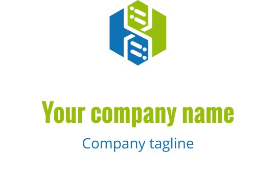 Modern hexagonal logotypdesign med blå och gröna element