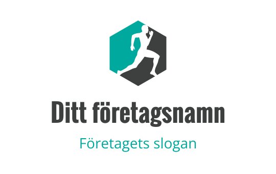 Dynamisk hexagonal logotypdesign med en löpande figur i teal och svart