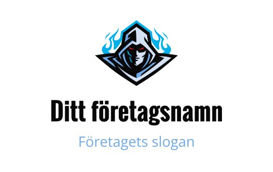 Tuff huvafigur logo design med blå lågor och skarpa vinklar