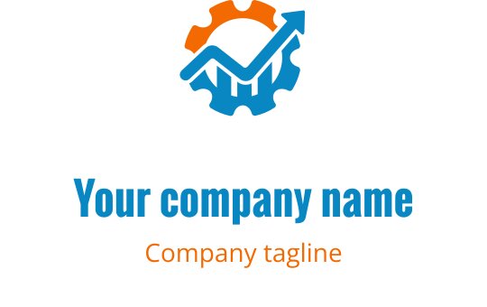 Modern logotypdesign med sammanlänkade orange och blå kugghjul