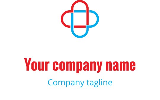 Modern röd och blå logotypdesign med en stiliserad korsform