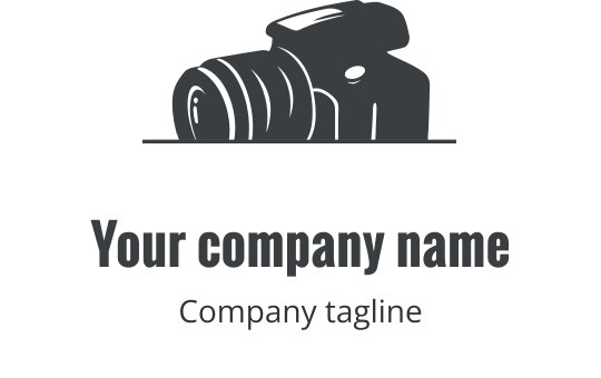 Realistisk grå kamera logo design med detaljerade linser och kroppsegenskaper