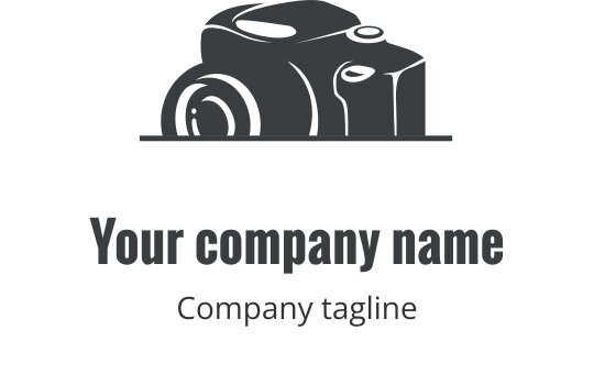 Realistisk grå kamera logo design med detaljerade linser och kroppsegenskaper
