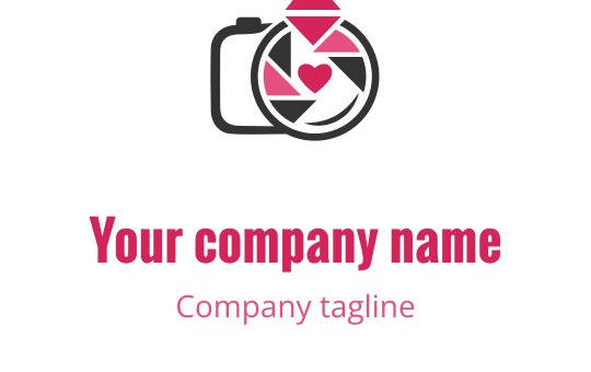 Elegant logo design med en rosa och röd bröllopskamera