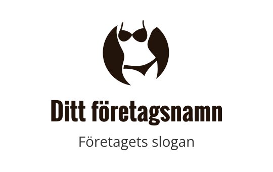 Stiliserad logotypdesign med en bikini-silhuett inom en cirkulär form