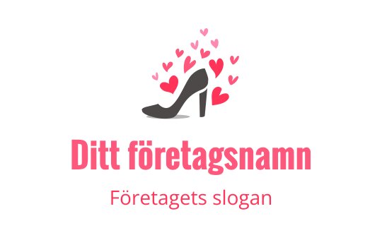 Stilren logotypdesign med högklackade skor och svävande röda hjärtan