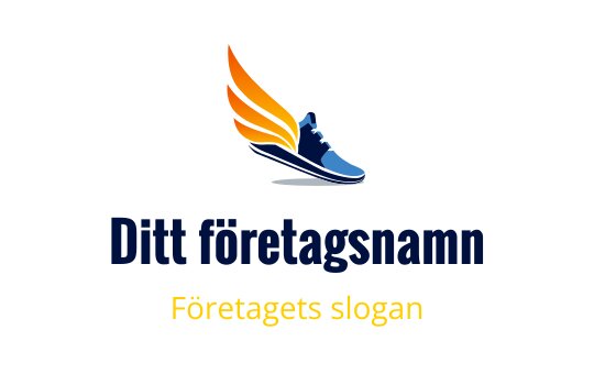 Dynamisk logotypdesign med en blå sko och orange vingar