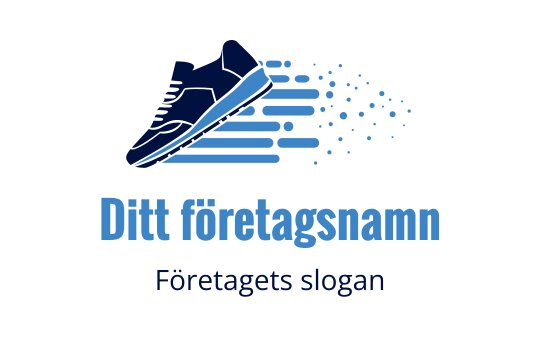 Dynamisk blå sneakerlogo med rörelselinjer och prickar
