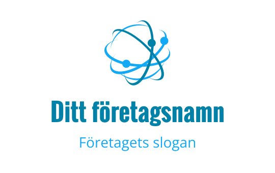 Modern blå logo med en abstrakt atomstruktur