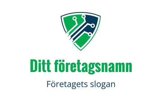 Modern sköldlogo med gröna och blå kretsmönster