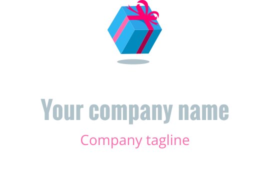 Färgglad logotypdesign med en presentlåda i blått, teal, rött och rosa