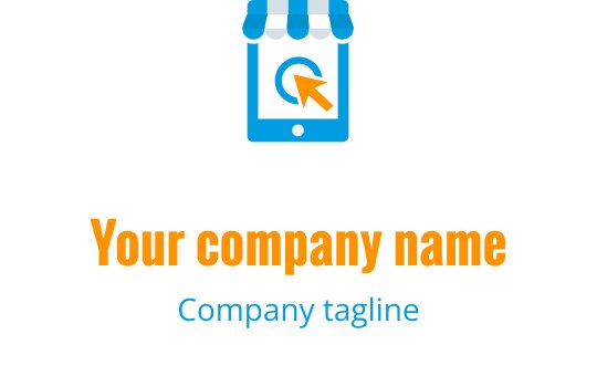 Modern logo design med en kundvagn och smartphone med en pil
