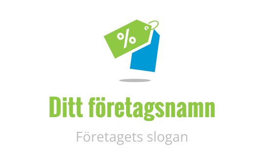 Modern logotypdesign med gröna och blå prislappar samt ett procenttecken