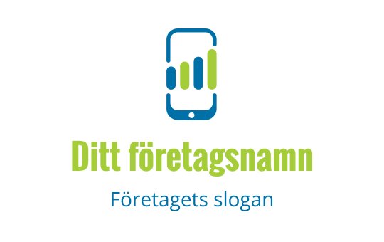 Modern logotypdesign med smartphone och stapeldiagram i grönt och blått