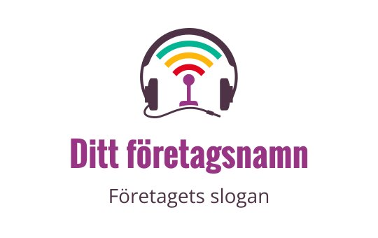 Färgglad logotypdesign med hörlurar och ljudvågor i livliga nyanser