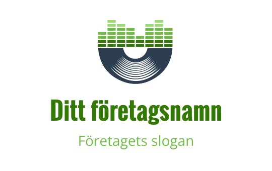 Modern logotypdesign med vinylskiva och ljudvågselement i grönt och blått
