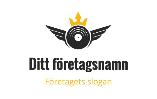 Tydlig logotypdesign med en vinylskiva, vingar och en krona