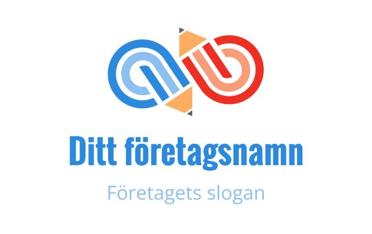 Färgglad logotypdesign med sammanflätade blå och röda former samt ett penninslag