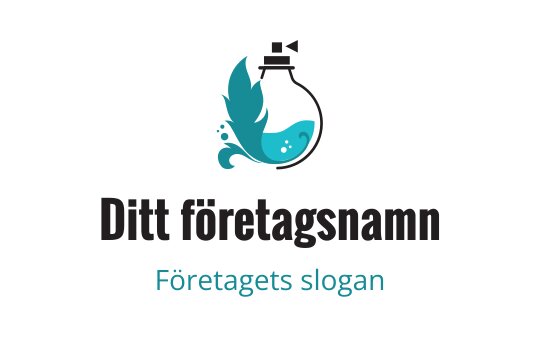 Kreativ logotypdesign med en fisk och fjäder i teal och svart