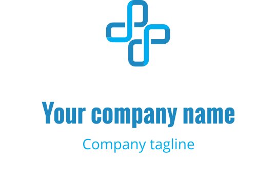 Modern blå logotypdesign med sammanlänkade former i en symmetrisk layout