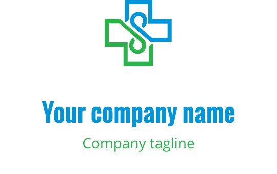 Modern logotypdesign med en grön och blå kors med sammanflätade element