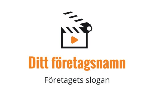 Modern logotypdesign med en filmklappa och en orange play-knapp