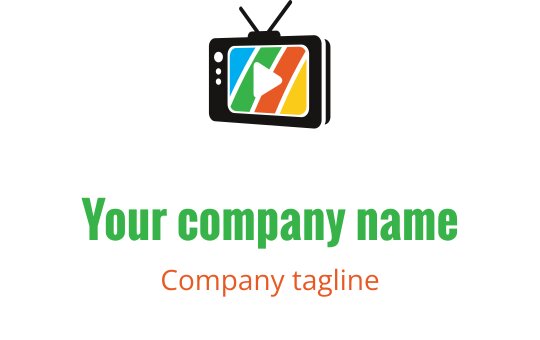 Färgglad tv-logo design med en play-knapp och livliga ränder