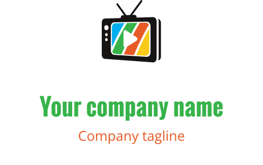 Färgglad tv-logo design med en play-knapp och livliga ränder