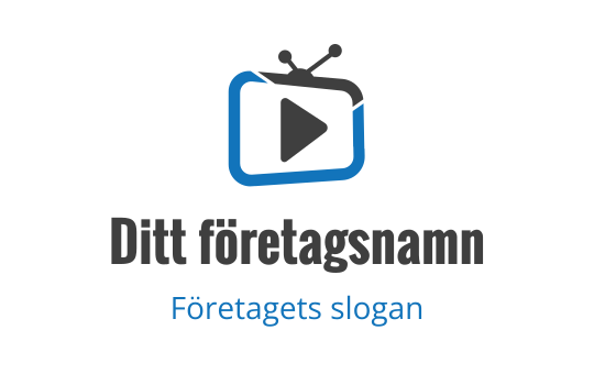 Modern logo design med en play-knapp inuti en blå rektangel