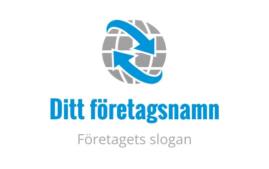 Modern logotypdesign med en glob, blå pilar och rutmönster