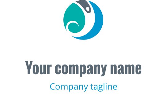 Modern logotypdesign med en stiliserad figur i cyan och teal