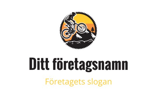 Dynamisk mountainbike-logo med en solnedgång i bakgrunden
