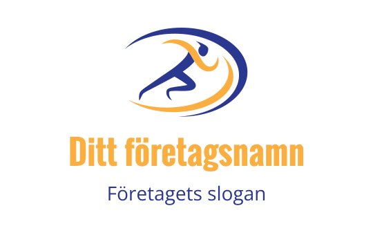 Dynamisk logotypdesign med en löpande figur i blått och orange