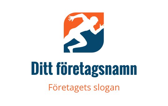 Dynamisk logotypdesign med en löpande figur i blått och orange