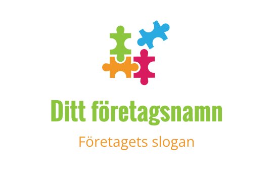 Färgglad pusselbit logo design med grön och orange text