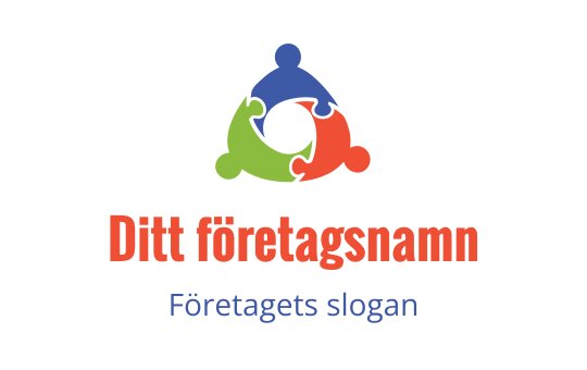 Färgglad logotypdesign med sammanlänkade figurer i blått, grönt och rött
